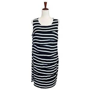 Alfani Woman Black and White Stripe Tiered Layer Effect Sleeveless Dress. #1129